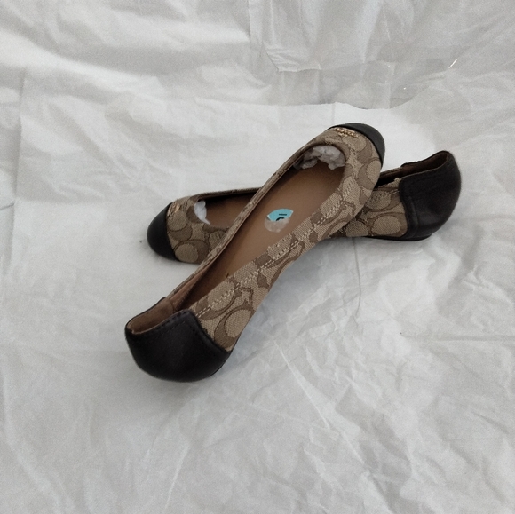 Coach Chelsea Outline Ballet Flats Size 6 Tan Brown Signature Monogram Leather - Picture 13 of 16